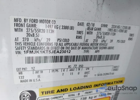 2018 Ford Expedition Max Limited z USA, uszkodzony, nr VIN 1FMJK1KT5JEA23012